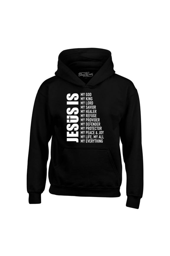 Men's Jesus Is My Everything My God My Savior Christian Hooded Sweatshirt Hoodie XX-Large Black
