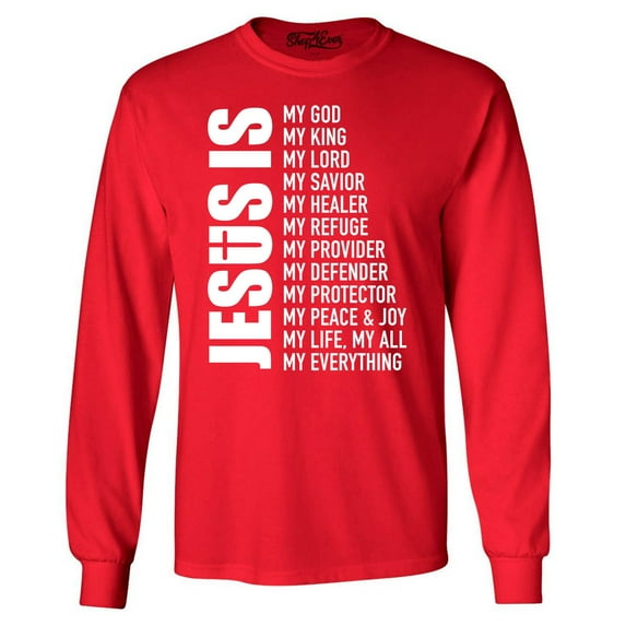 Shop4Ever Men's Jesus Is My Everything My God My Savior Christian Long Sleeve Shirt XX-Large Red