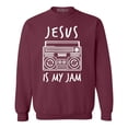 thumbnail image 1 of Shop4Ever Men's Jesus Is My Jam Funny Christian Faith Novelty Crewneck Sweatshirt Large Maroon, 1 of 5