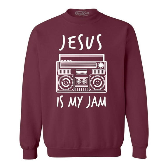 Shop4Ever Men's Jesus Is My Jam Funny Christian Faith Novelty Crewneck Sweatshirt X-Large Maroon