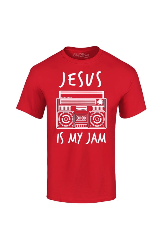 Men's Jesus Is My Jam Funny Christian Faith Novelty Graphic T-shirt Large Red