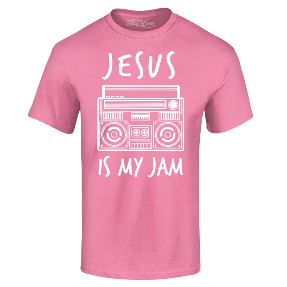 Shop4Ever Men's Jesus Is My Jam Funny Christian Faith Novelty Graphic T-shirt Medium Azalea Pink
