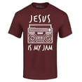 thumbnail image 1 of Shop4Ever Men's Jesus Is My Jam Funny Christian Faith Novelty Graphic T-shirt XX-Large Maroon, 1 of 5