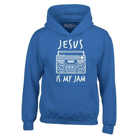 Shop4Ever Men's Jesus Is My Jam Funny Christian Faith Novelty Hooded Sweatshirt Hoodie Large Royal Blue
