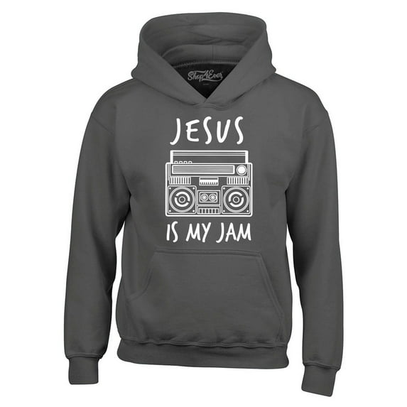 Shop4Ever Men's Jesus Is My Jam Funny Christian Faith Novelty Hooded Sweatshirt Hoodie XX-Large Charcoal