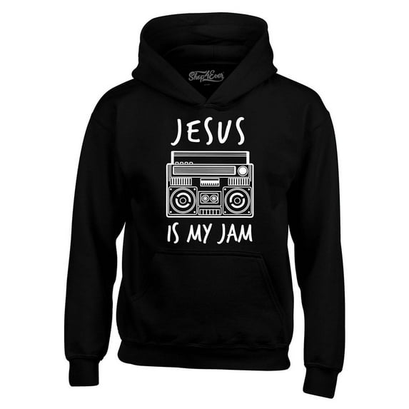 Shop4Ever Men's Jesus Is My Jam Funny Christian Faith Novelty Hooded Sweatshirt Hoodie XXXXX-Large Black