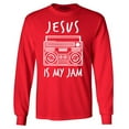 thumbnail image 1 of Shop4Ever Men's Jesus Is My Jam Funny Christian Faith Novelty Long Sleeve Shirt Small Red, 1 of 5