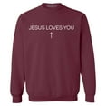 thumbnail image 1 of Shop4Ever Men's Jesus Loves You Minimal Cross  Crewneck Sweatshirt XXX-Large Maroon, 1 of 5