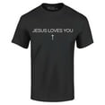 thumbnail image 1 of Shop4Ever Men's Jesus Loves You Minimal Cross  Graphic T-shirt Small Black, 1 of 5