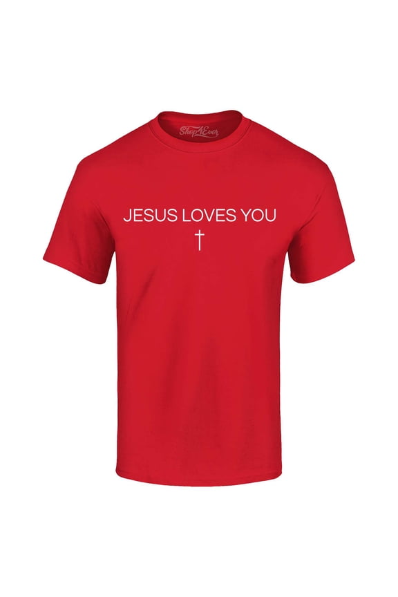 Men's Jesus Loves You Minimal Cross Graphic T-shirt XX-Large Red