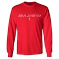 thumbnail image 1 of Shop4Ever Men's Jesus Loves You Minimal Cross  Long Sleeve Shirt Medium Red, 1 of 5