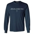 thumbnail image 1 of Shop4Ever Men's Jesus Loves You Minimal Cross  Long Sleeve Shirt XXX-Large Navy, 1 of 5