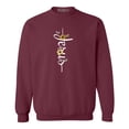 thumbnail image 1 of Shop4Ever Men's Jesus Script Cross with Flowers and Butterflies Crewneck Sweatshirt X-Large Maroon, 1 of 5