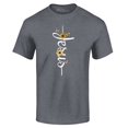 thumbnail image 1 of Shop4Ever Men's Jesus Script Cross with Flowers and Butterflies Graphic T-shirt X-Large Charcoal, 1 of 5