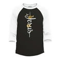 thumbnail image 1 of Shop4Ever Men's Jesus Script Cross with Flowers and Butterflies Raglan Baseball Shirt X-Large Black/White, 1 of 4