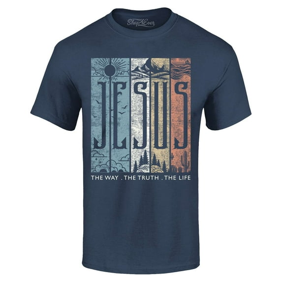 Shop4Ever Men's Jesus The Way The Life The Truth Graphic T-shirt XX-Large Navy