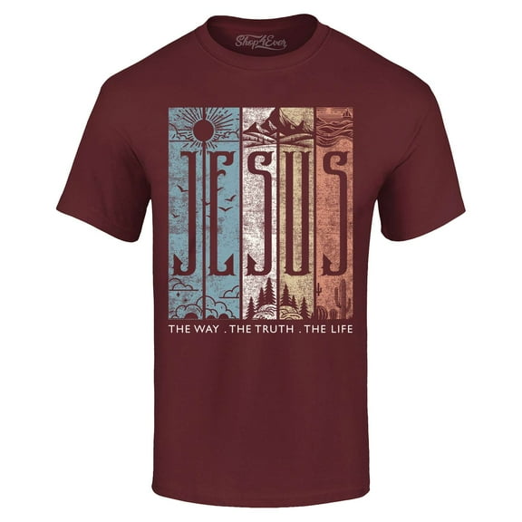Shop4Ever Men's Jesus The Way The Life The Truth Graphic T-shirt XXX-Large Maroon