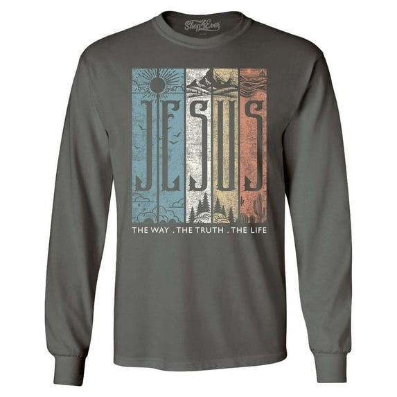 Shop4Ever Men's Jesus The Way The Life The Truth Long Sleeve Shirt Medium Charcoal