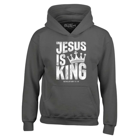 Shop4Ever Men's Jesus is King Revelation 17:14 Hooded Sweatshirt Hoodie Medium Charcoal