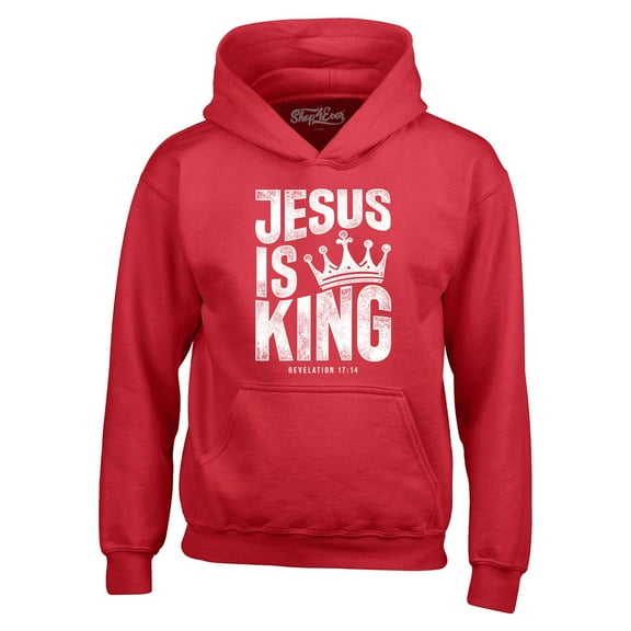 Shop4Ever Men's Jesus is King Revelation 17:14 Hooded Sweatshirt Hoodie XX-Large Red