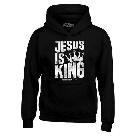 Shop4Ever Men's Jesus is King Revelation 17:14 Hooded Sweatshirt Hoodie XXX-Large Black