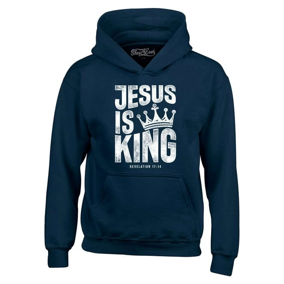 Shop4Ever Men's Jesus is King Revelation 17:14 Hooded Sweatshirt Hoodie XXX-Large Navy