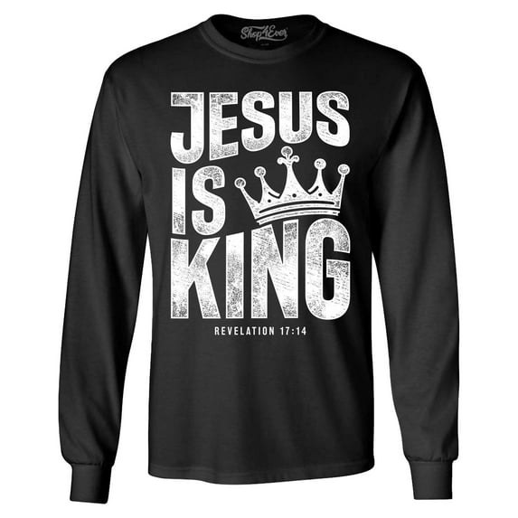 Shop4Ever Men's Jesus is King Revelation 17:14 Long Sleeve Shirt Large Black