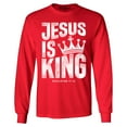 thumbnail image 1 of Shop4Ever Men's Jesus is King Revelation 17:14 Long Sleeve Shirt Large Red, 1 of 5