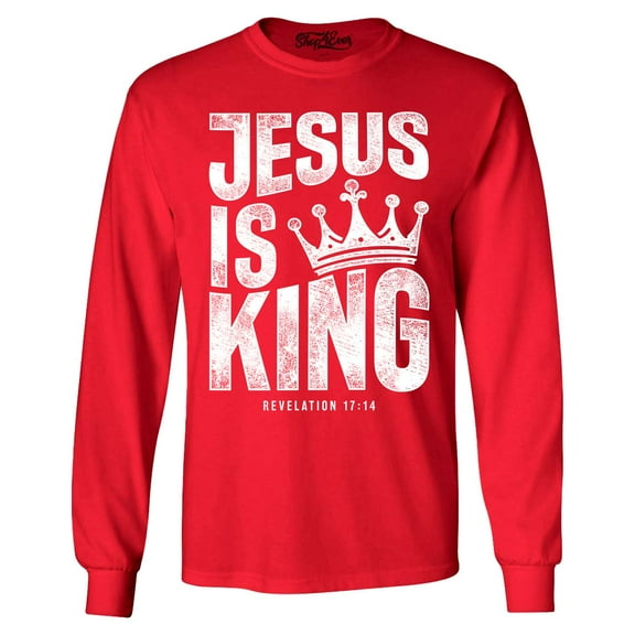 Shop4Ever Men's Jesus is King Revelation 17:14 Long Sleeve Shirt Medium Red