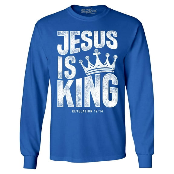 Shop4Ever Men's Jesus is King Revelation 17:14 Long Sleeve Shirt XX-Large Royal Blue