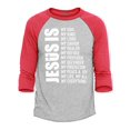 thumbnail image 1 of Shop4Ever Men's Jesus is My Everything My God, My Lord, My Savior Raglan Baseball Shirt XXX-Large Heather Grey/Red, 1 of 4