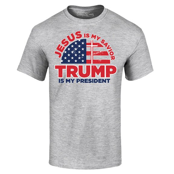 Shop4Ever Men's Jesus is My Savior Trump is My President Graphic T-shirt Small Sports Grey