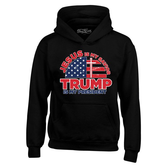 Shop4Ever Men's Jesus is My Savior Trump is My President Hooded Sweatshirt Hoodie XXXX-Large Black