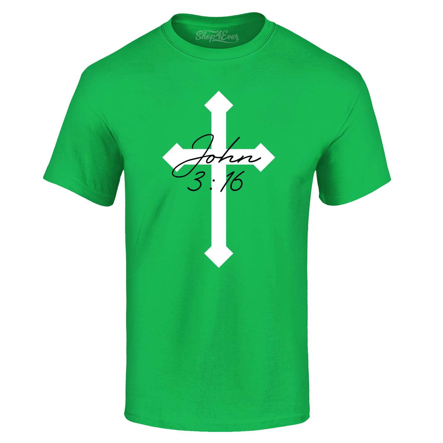 Shop4Ever Men's John 3:16 Bible Verse Script Cross Graphic T-shirt ...