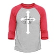thumbnail image 1 of Shop4Ever Men's John 3:16 Bible Verse Script Cross Raglan Baseball Shirt X-Large Heather Grey/Red, 1 of 4