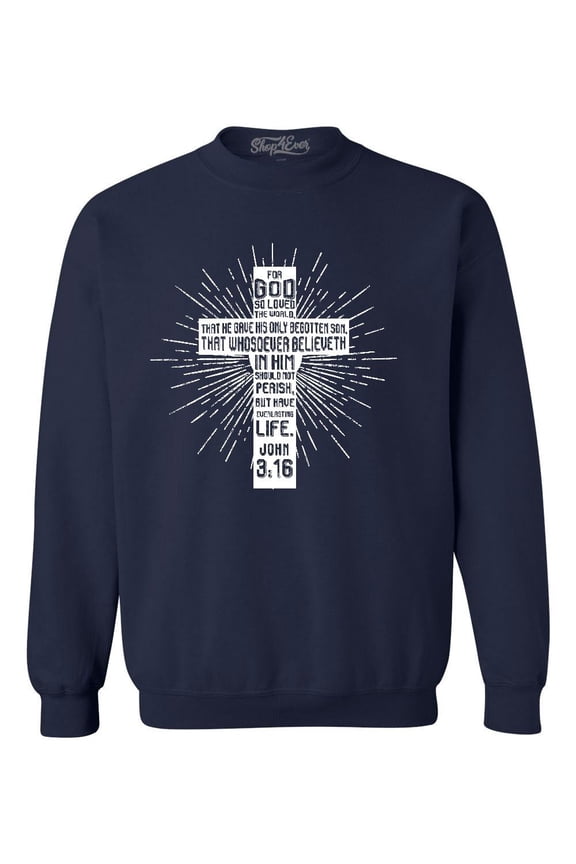 Men's John 3:16 Cross Crewneck Sweatshirt Large Navy