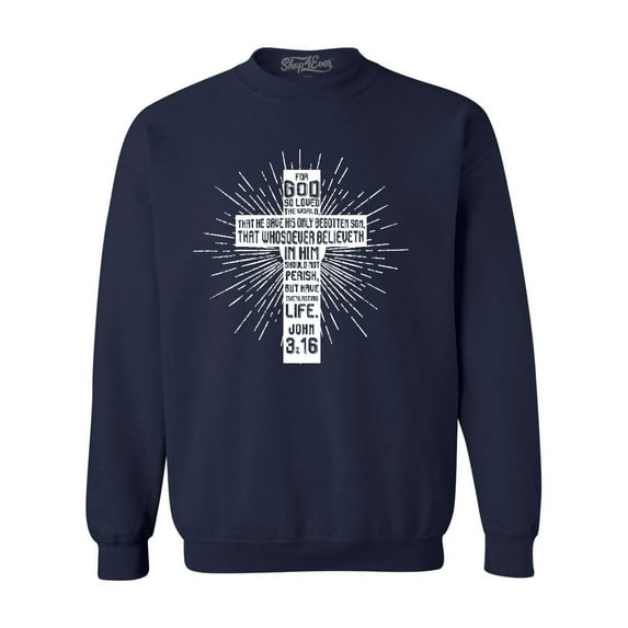 Shop4Ever Men's John 3:16 Cross Crewneck Sweatshirt Small Navy