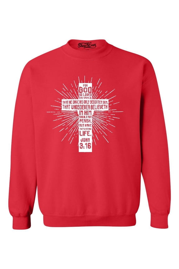 Men's John 3:16 Cross Crewneck Sweatshirt Small Red