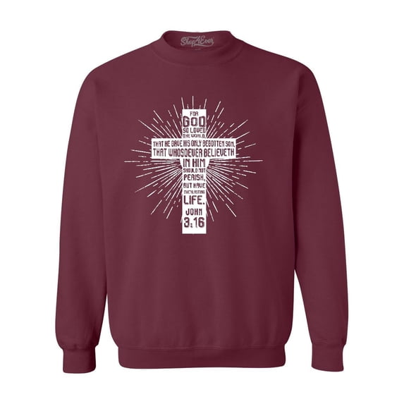 Shop4Ever Men's John 3:16 Cross Crewneck Sweatshirt X-Large Maroon