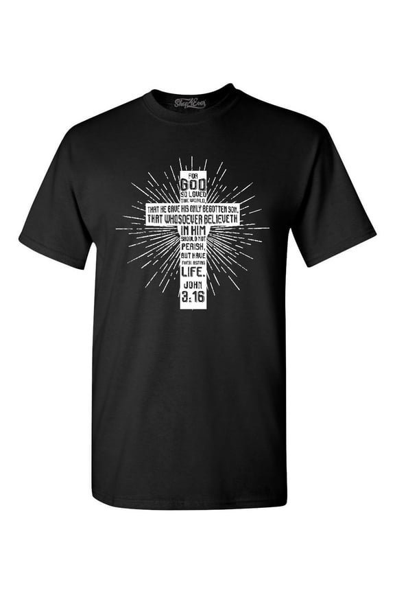 Men's John 3:16 Cross Graphic T-shirt XXXX-Large Black