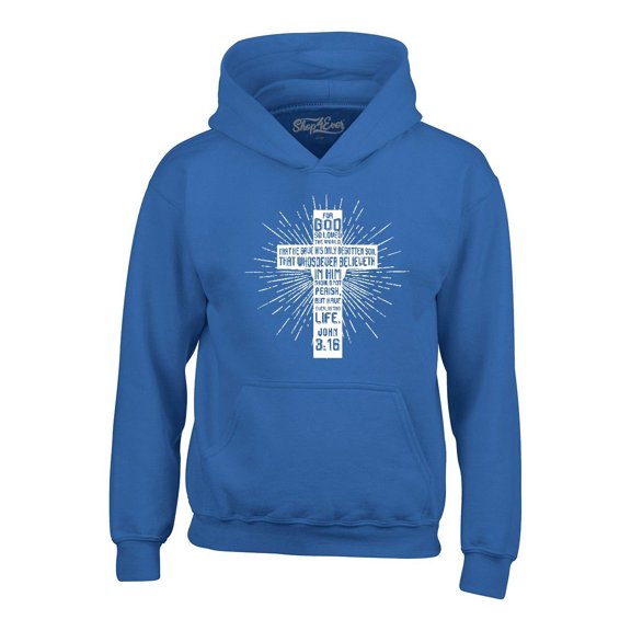 Shop4Ever Men's John 3:16 Cross Hooded Sweatshirt Hoodie X-Large Royal Blue