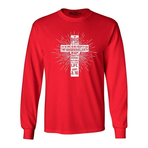 Shop4Ever Men's John 3:16 Cross Long Sleeve Shirt XX-Large Red