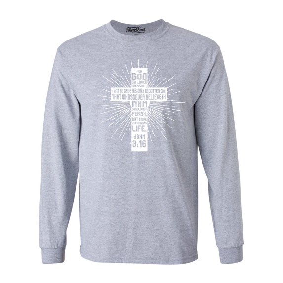 Shop4Ever Men's John 3:16 Cross Long Sleeve Shirt XX-Large Sports Grey