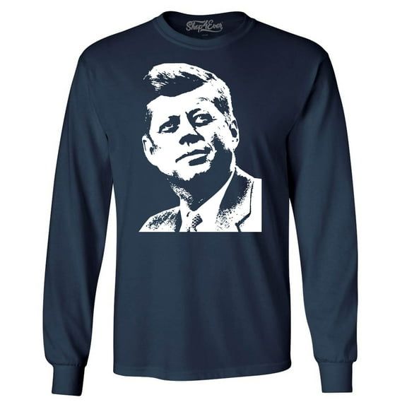 Shop4Ever Men's John F. Kennedy JFK 1960's President American Icon Long Sleeve Shirt X-Large Navy