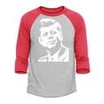 thumbnail image 1 of Shop4Ever Men's John F. Kennedy JFK 1960's President American Icon Raglan Baseball Shirt X-Small Heather Grey/Red, 1 of 4
