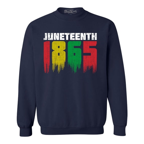 Shop4Ever Men's Juneteenth 1865 Dripping June 19th Crewneck Sweatshirt Small Navy