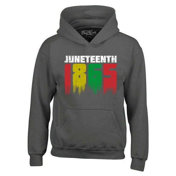 Shop4Ever Men's Juneteenth 1865 Dripping June 19th Hooded Sweatshirt Hoodie Medium Charcoal