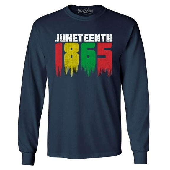 Shop4Ever Men's Juneteenth 1865 Dripping June 19th Long Sleeve Shirt Medium Navy