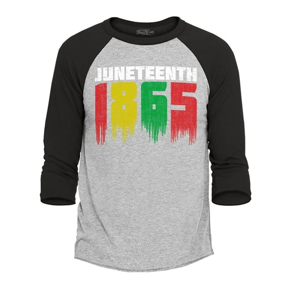 Shop4Ever Men's Juneteenth 1865 Dripping June 19th Raglan Baseball Shirt X-Small Heather Grey/Black