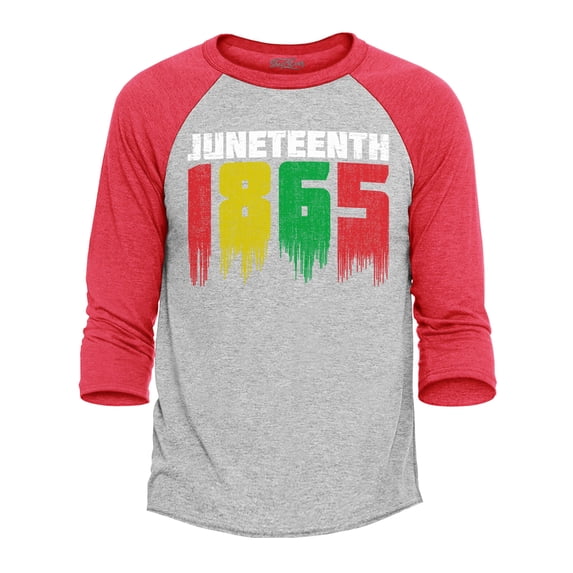 Shop4Ever Men's Juneteenth 1865 Dripping June 19th Raglan Baseball Shirt XX-Large Heather Grey/Red